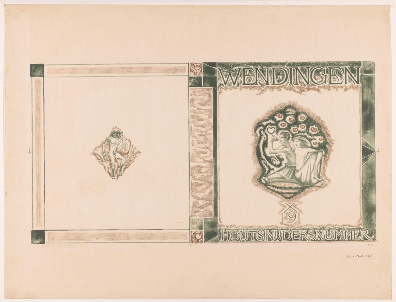 Omslagsdesign til: Wendingen, Træskærerudgave, 1919 af Richard Nicolaüs Roland Holst (signed by artist)