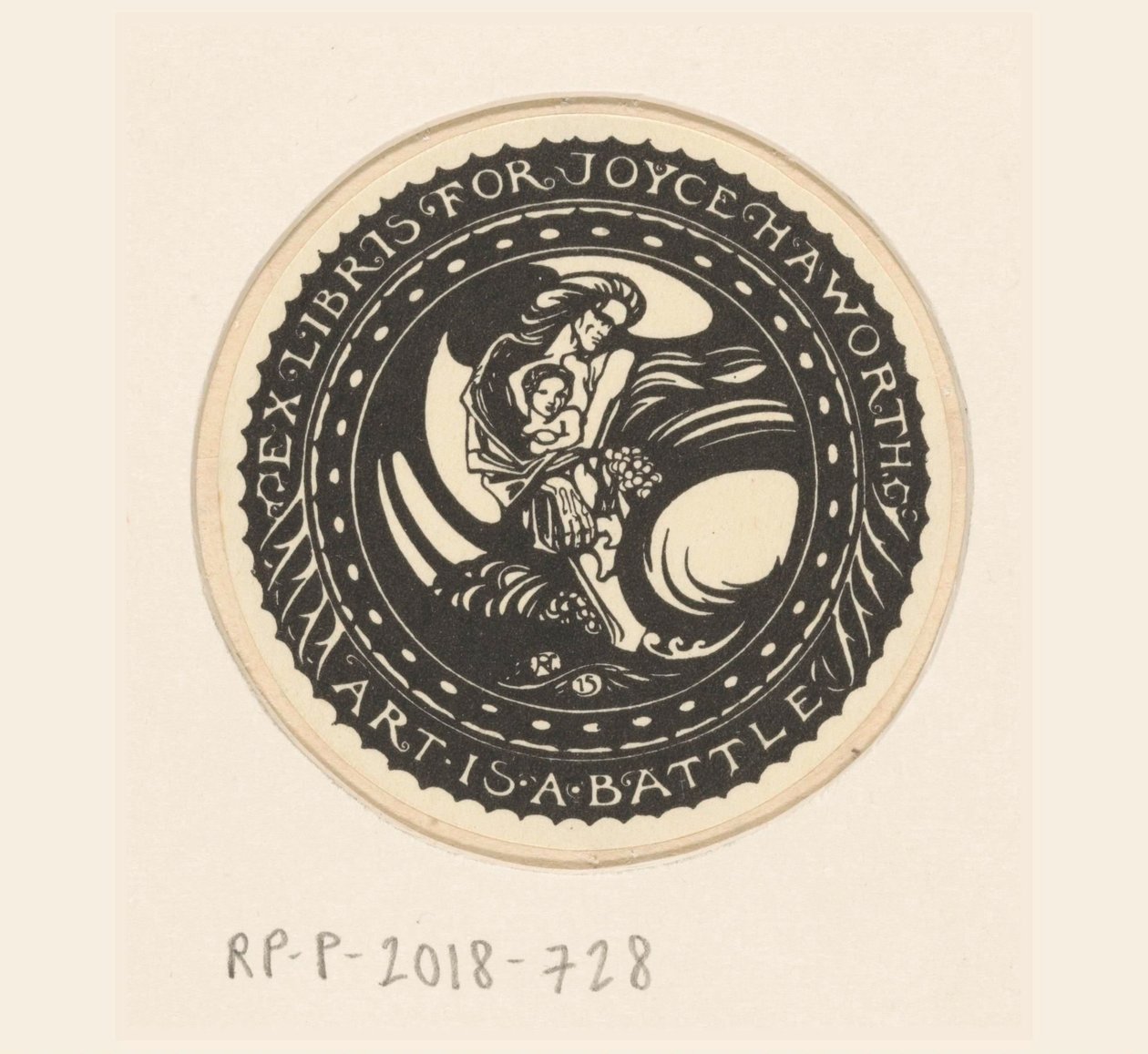 Ex libris af Joyce Haworth Kunst er en kamp (titel på objekt) af Richard Nicolaüs Roland Holst