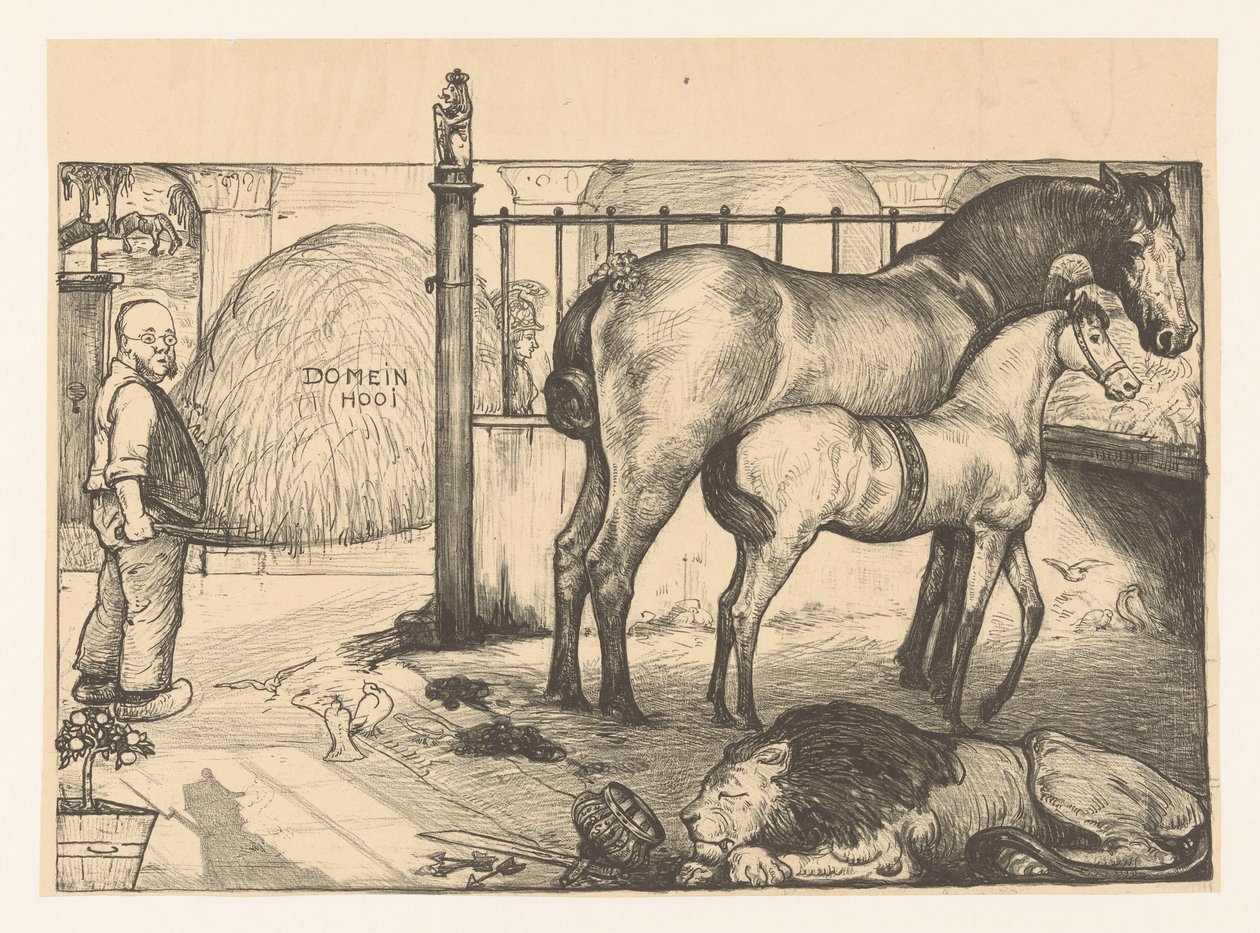 To heste ved et høstativ i en stald At the state rack (original titel) af Richard Nicolaüs Roland Holst