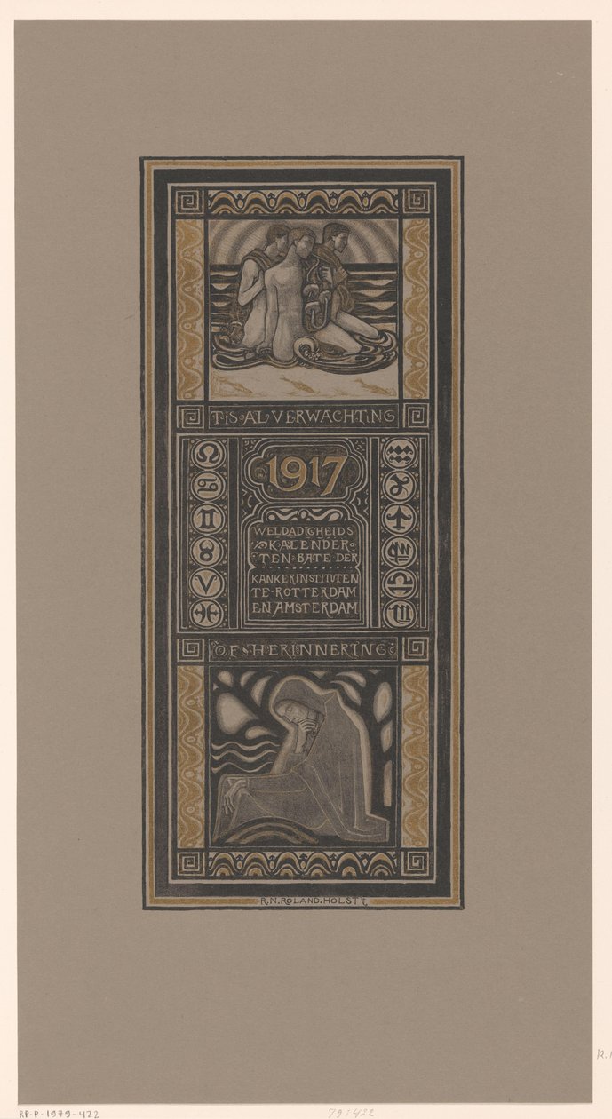 Velgørenhedskalender for 1917 Det er allerede en forventning eller en påmindelse: Velvillighedskalender til fordel for kræftinstitutioner i Rotterdam og Amsterdam (titel på objekt) af Richard Nicolaüs Roland Holst