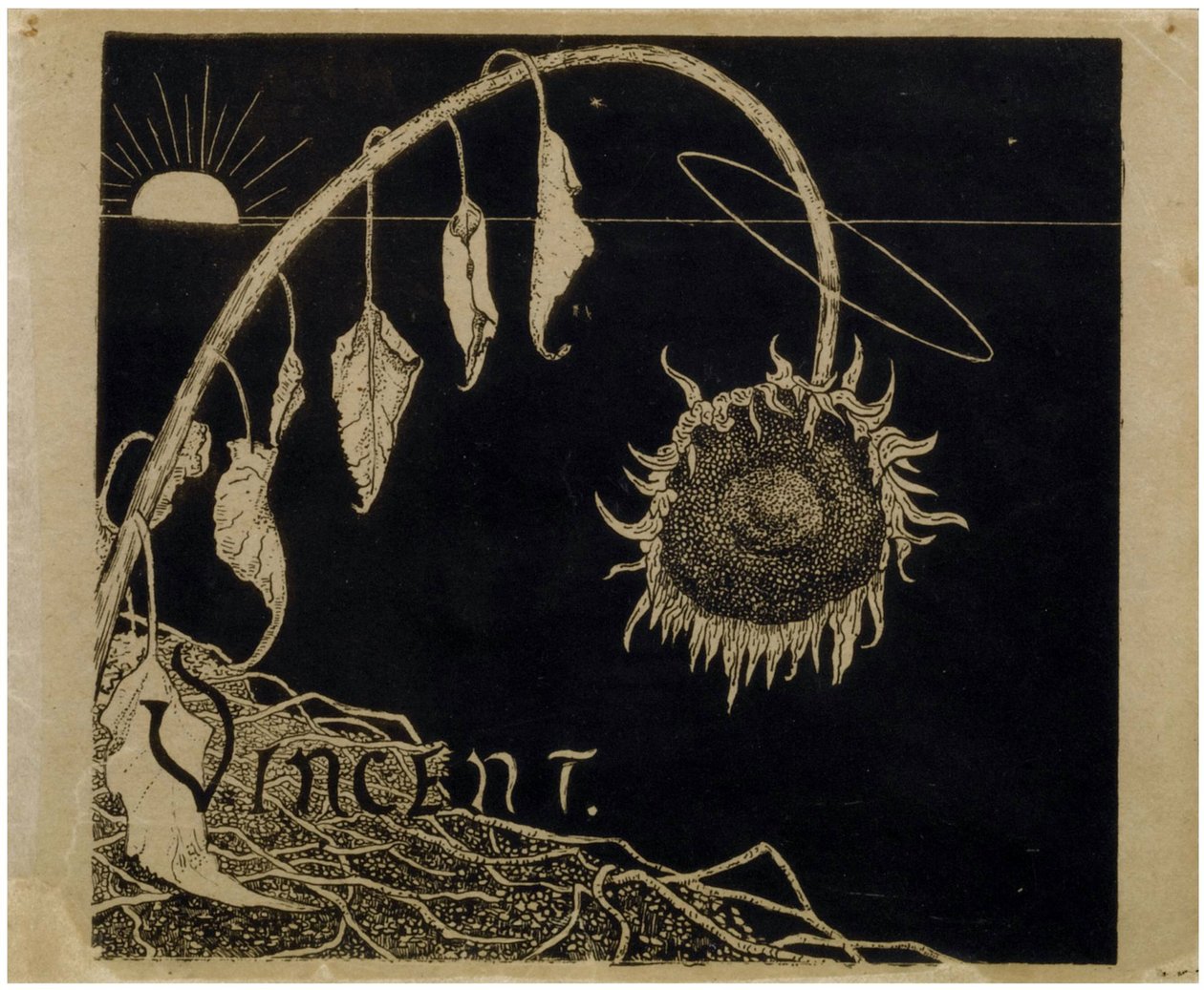 Coverdesign til Vincent van Goghs udstilling i Amsterdam par Holst, Richard Roland (1868-1938). Litografi, størrelse: 18,2x21 af Richard Nicolaus Holst Roland