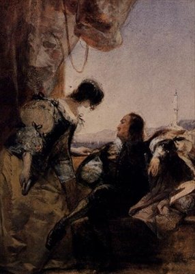 En kavaler og hans frue på en terrasse, Genova af Richard Parkes Bonington