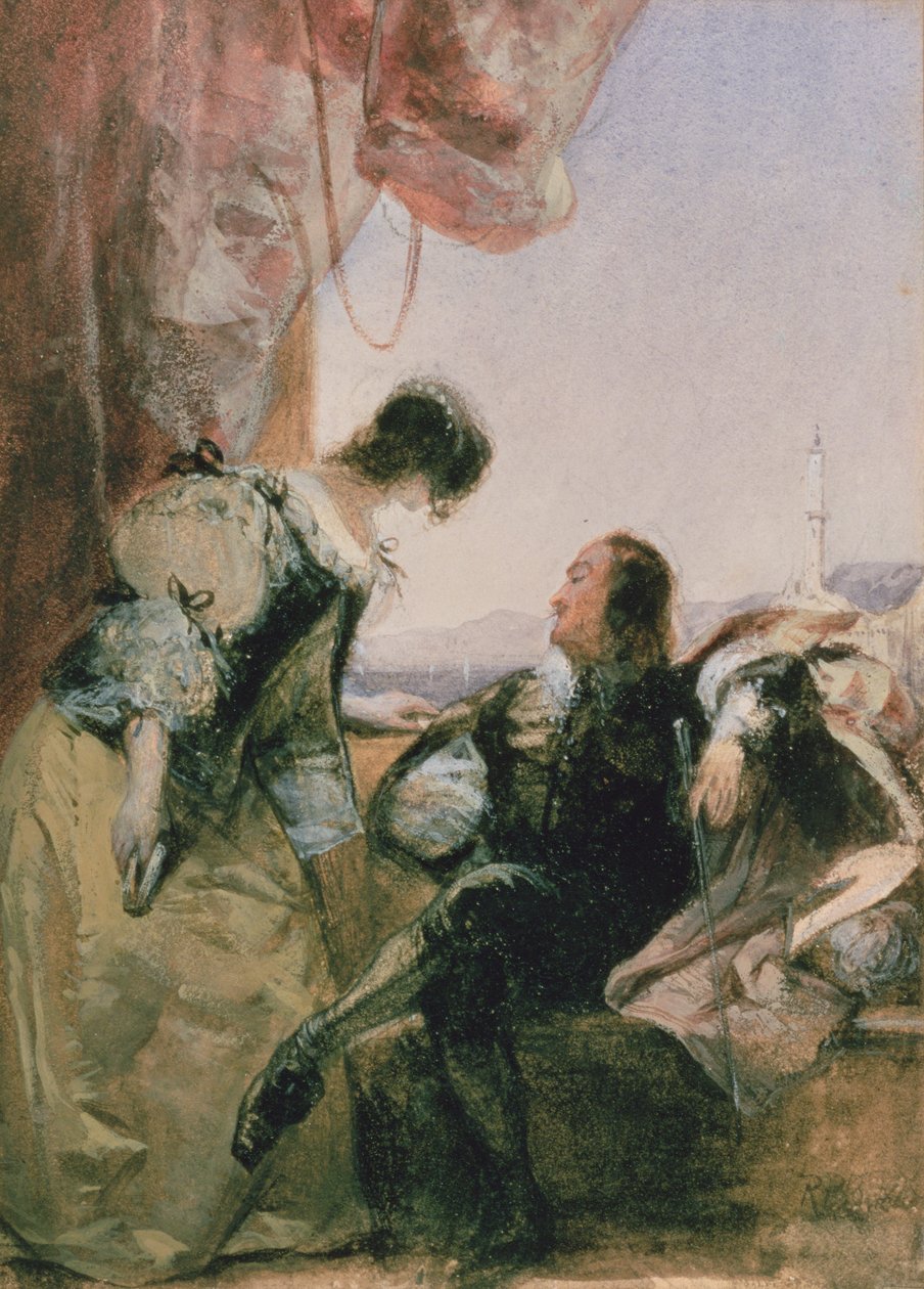 En Cavelier og hans Dame på en terrasse, Genova af Richard Parkes Bonington
