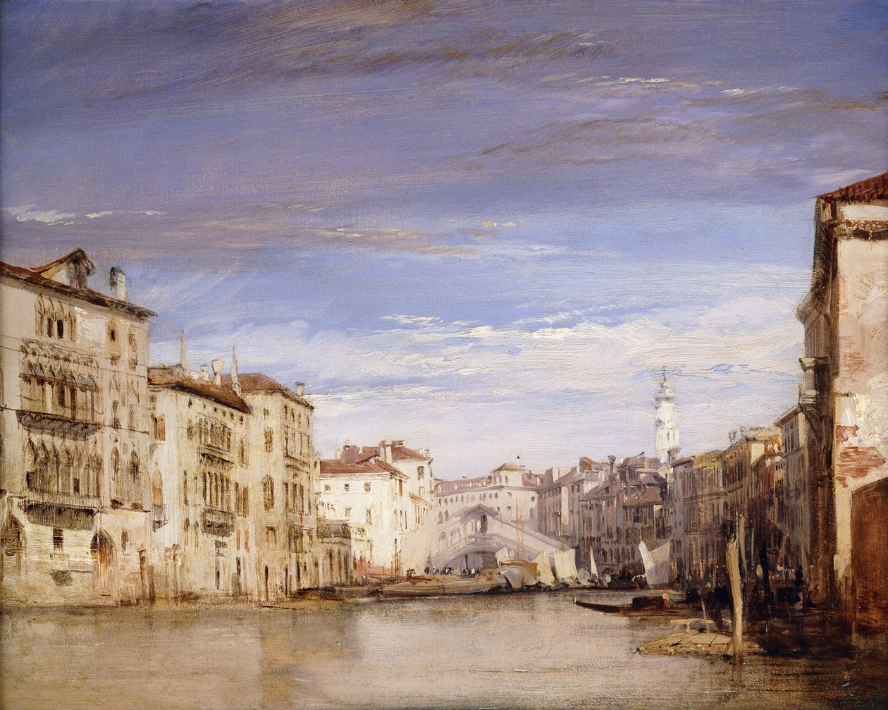 En udsigt over Canal Grande Venedig, fra Palazzo Bernardo, der ser mod Rialtobroen, af Richard Parkes Bonington