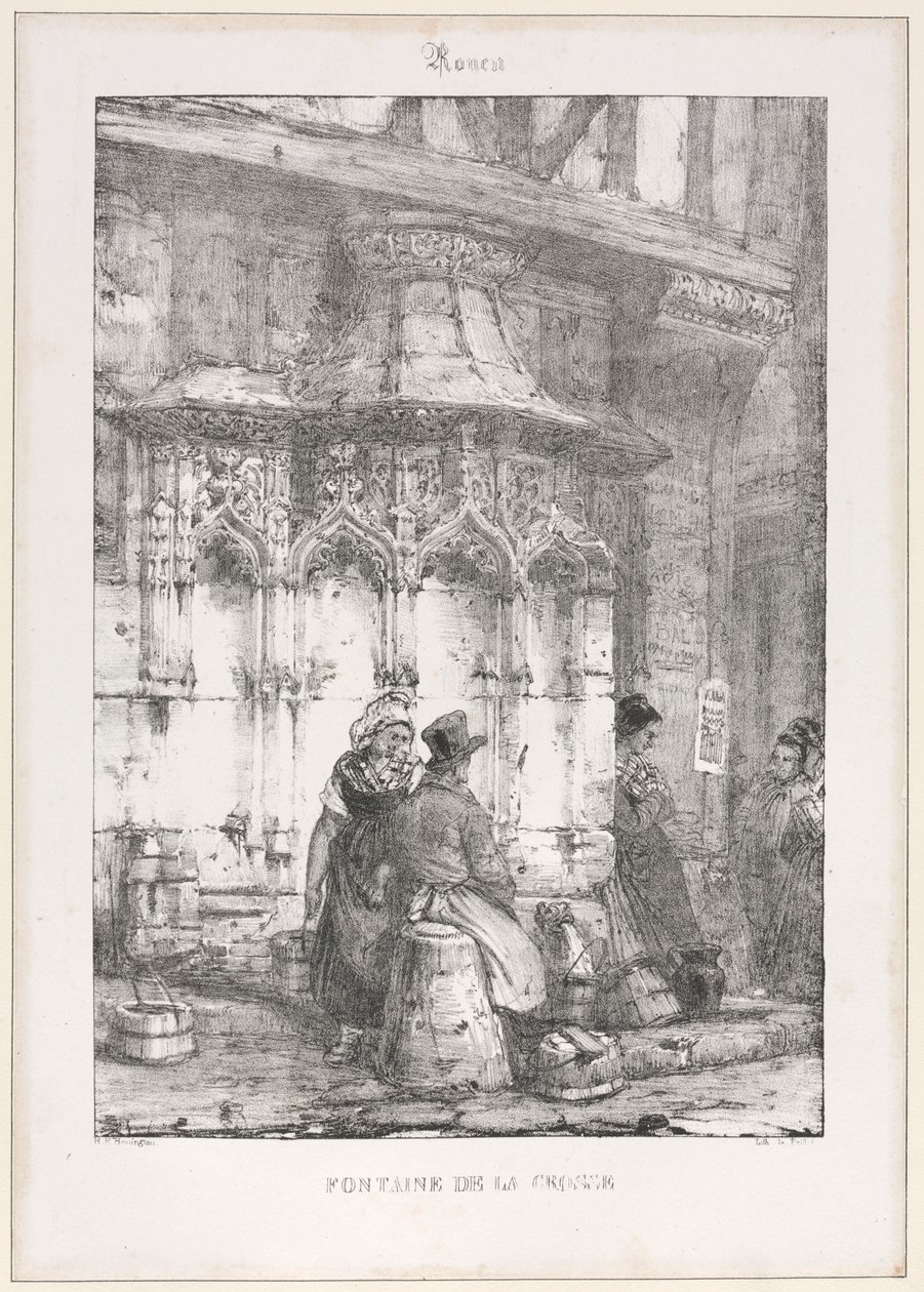 Arkitektoniske rester og fragmenter: Rouen - La Crosse-fontænen af Richard Parkes Bonington