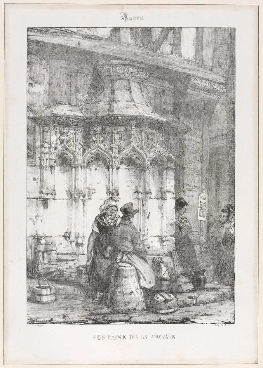 Arkitektoniske rester og fragmenter: Rouen - Fontaine de la Crosse, 1827. af Richard Parkes Bonington