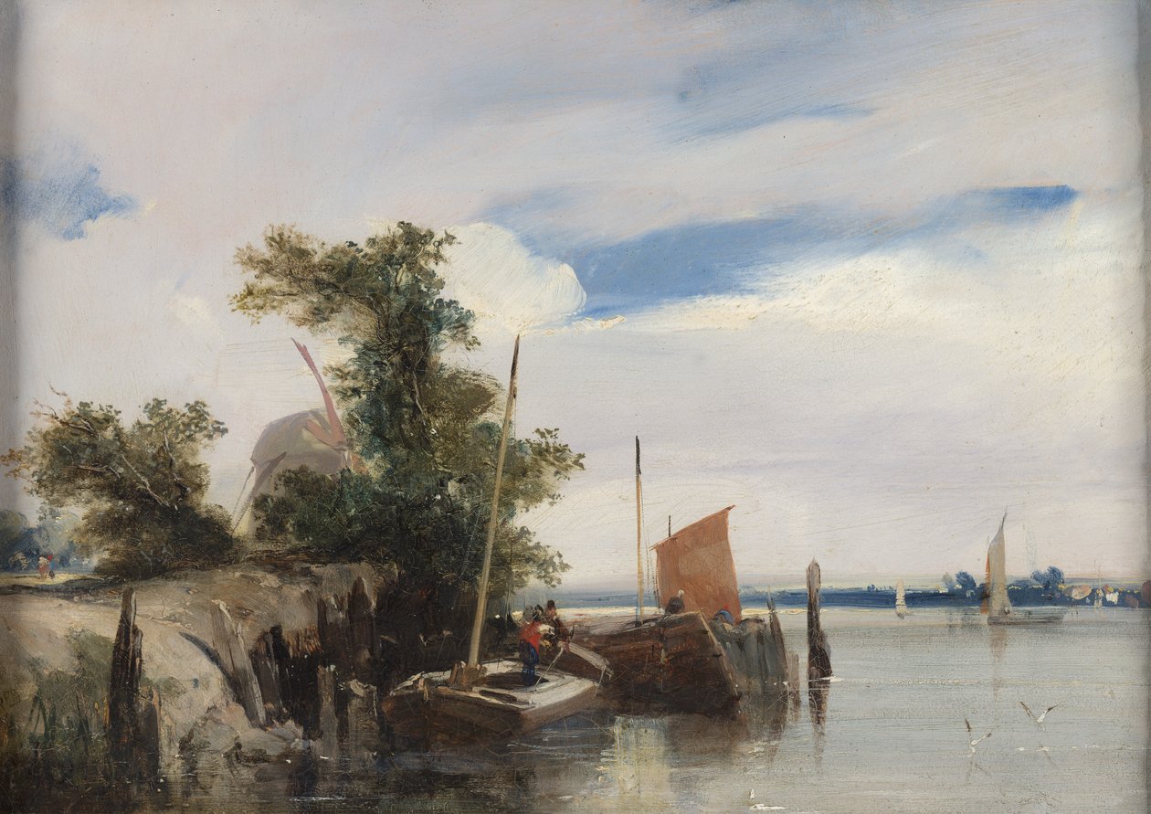 Pramme på en flod af Richard Parkes Bonington