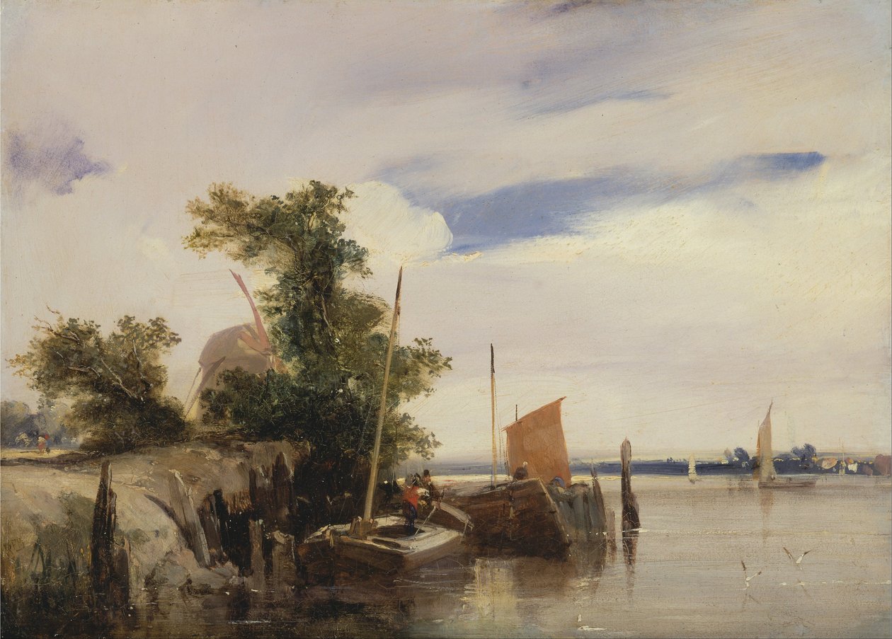 Pramme på en flod af Richard Parkes Bonington