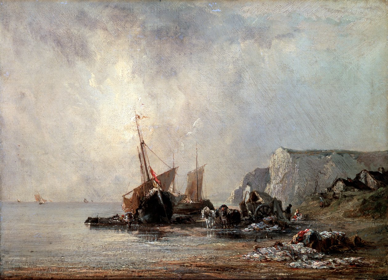 Både ved Normandiets kyst, 1823. af Richard Parkes Bonington
