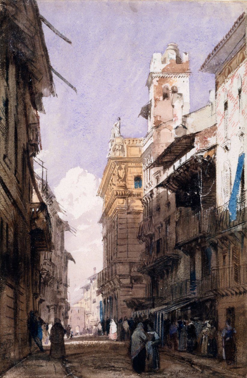 Corso Saint Anastasia, Verona (akvarel på papir) af Richard Parkes Bonington