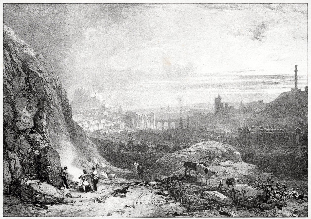 Edinburgh set fra Sankt Anthony-kapellet af Richard Parkes Bonington