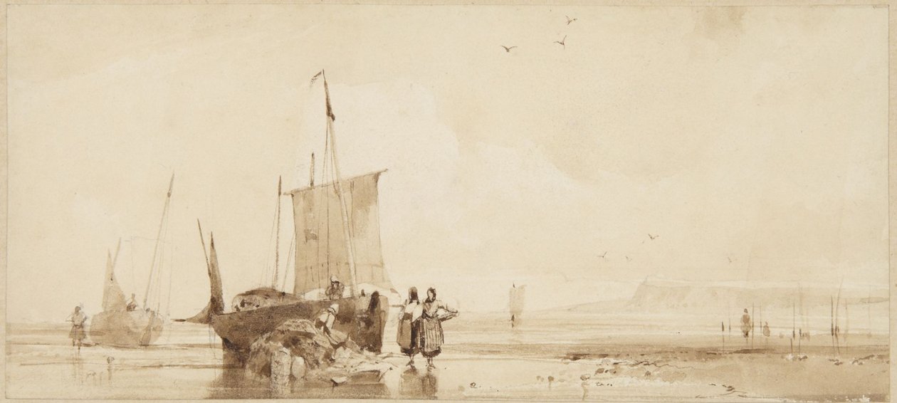 Fiskerbåde på sandet ved Normandiets kyst af Richard Parkes Bonington