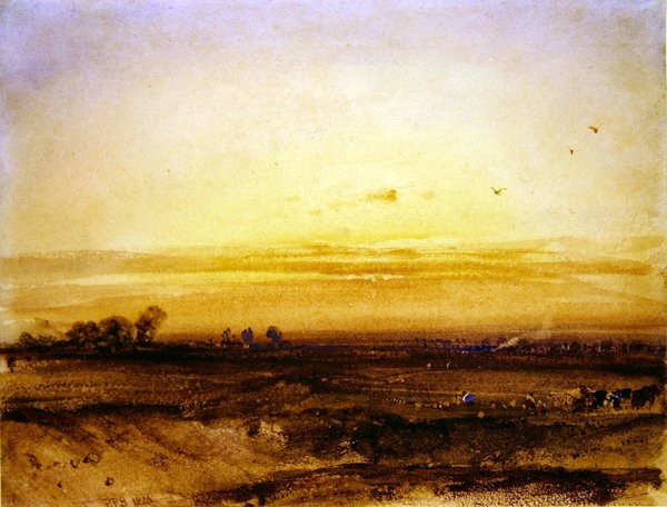 Landskab med mejetærskere ved solnedgang af Richard Parkes Bonington