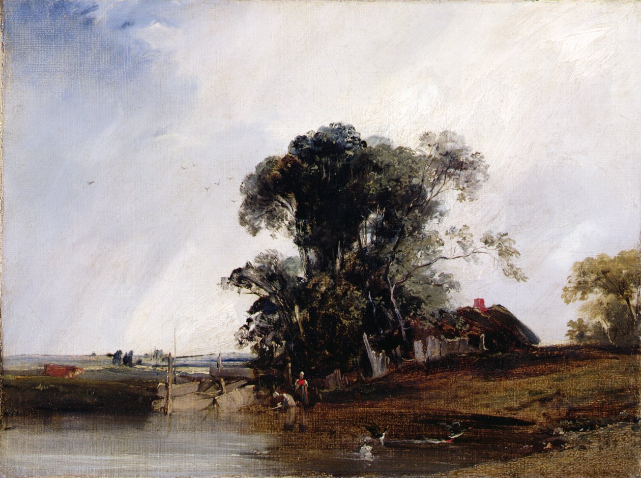 Landskab med en dam, ca. 1825-26 (olie på lærred) af Richard Parkes Bonington