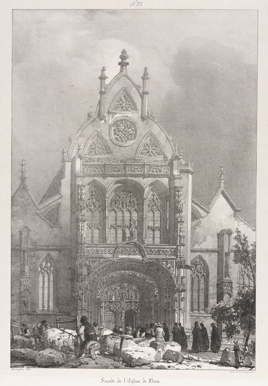 Maleriske og romantiske ture i det gamle Frankrig, Franche-Compté: Forsiden af kirken i Brou, 1825. af Richard Parkes Bonington