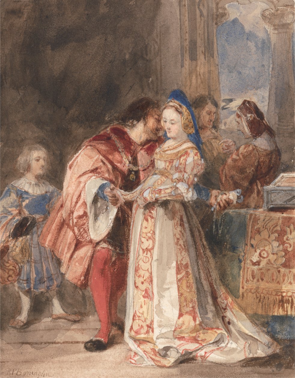 Portia og Bassanio af Richard Parkes Bonington