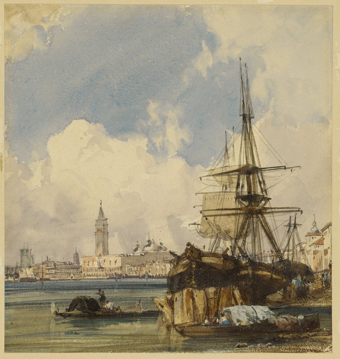 Riva degli Schiavoni, set fra San Biagio, Venedig af Richard Parkes Bonington
