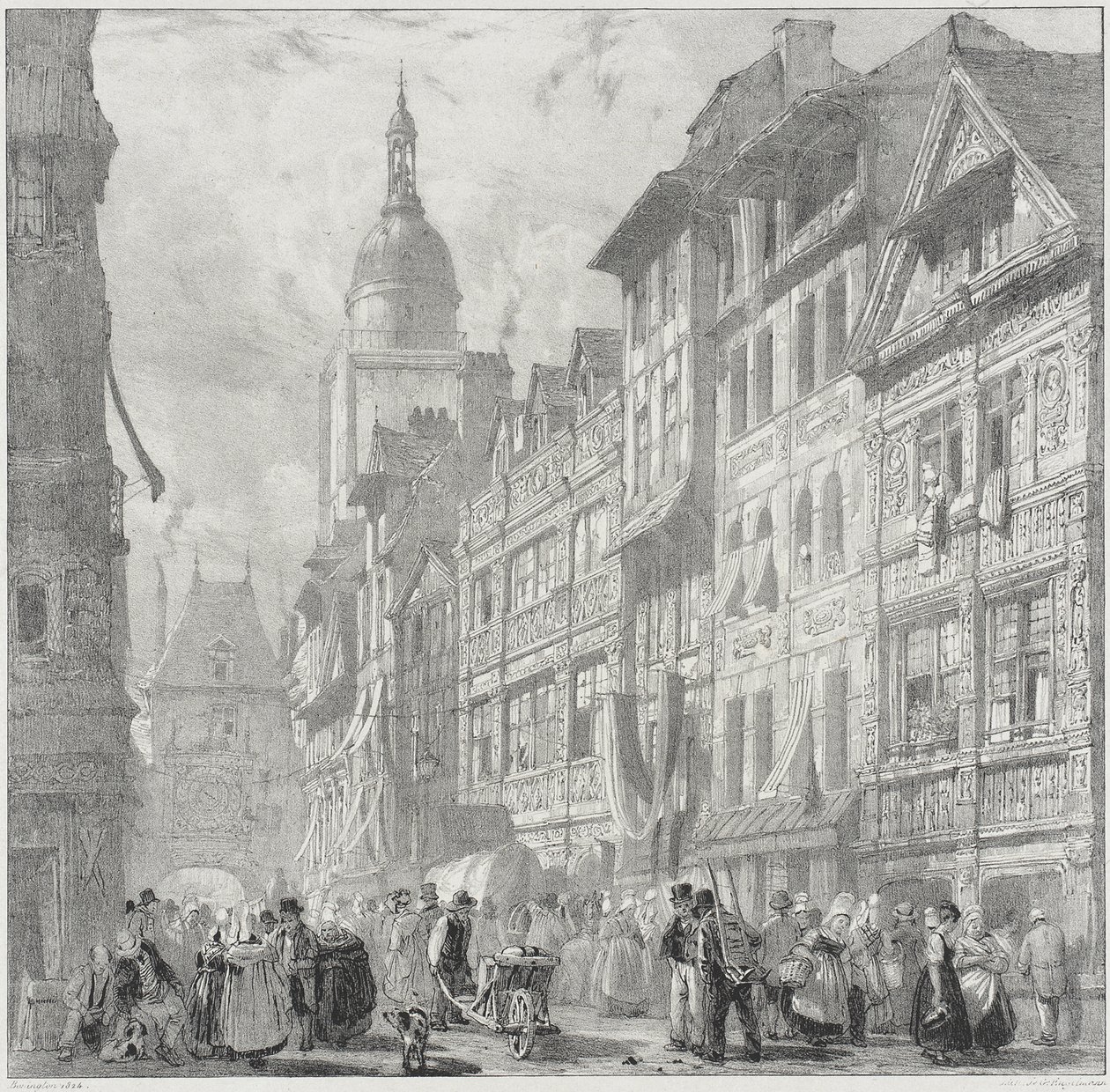Rue du Gros Horloge, Rouen af Richard Parkes Bonington