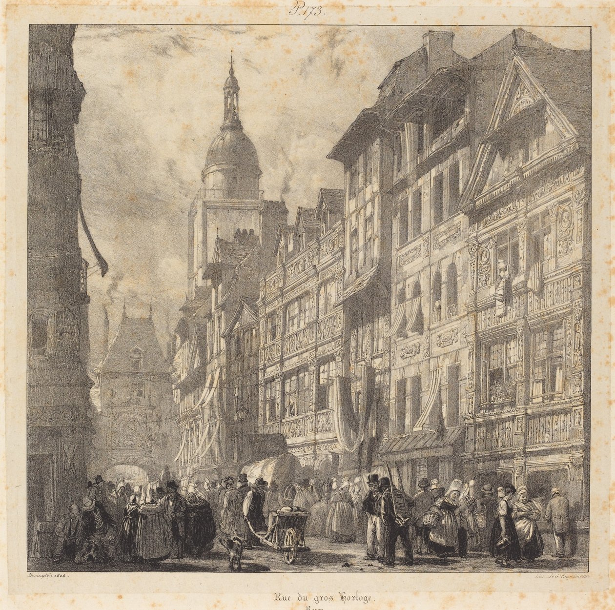 Rue du Gros-Horloge, Rouen af Richard Parkes Bonington