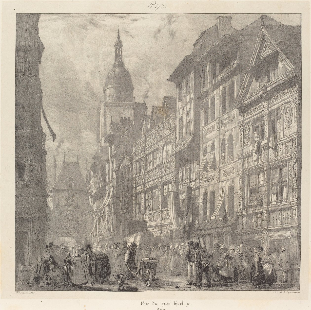 Rue du Gros-Horloge, Rouen af Richard Parkes Bonington