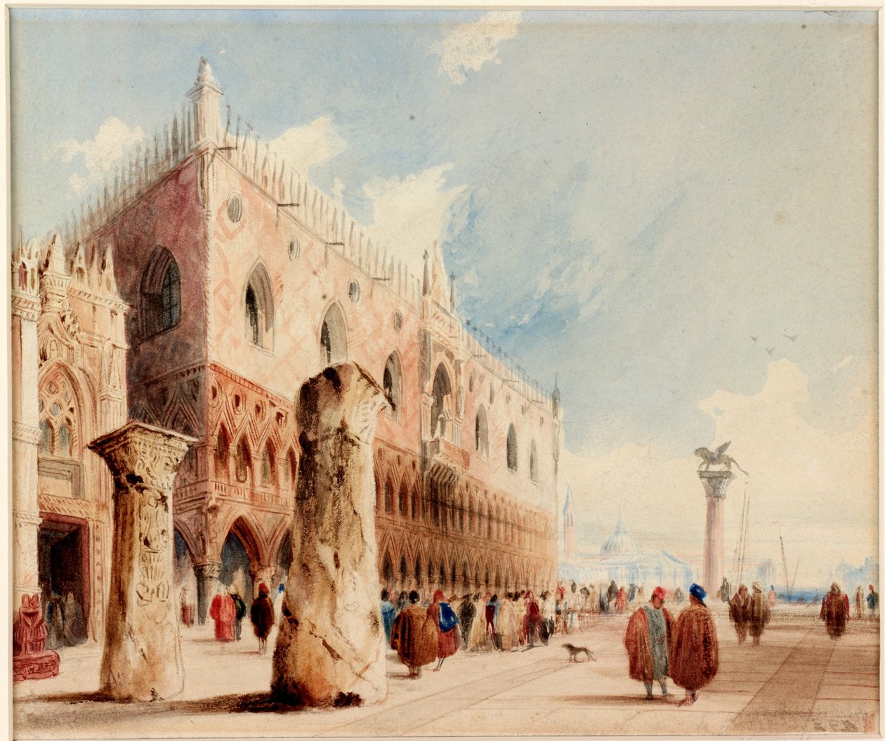 Scene i Venedig (hertugpaladset) (akvarel og blæk på papir (klæbet om bord)) af Richard Parkes Bonington