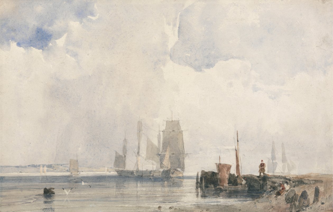 Forsendelse i en flodmunding, sandsynligvis nær Quilleboeuf af Richard Parkes Bonington