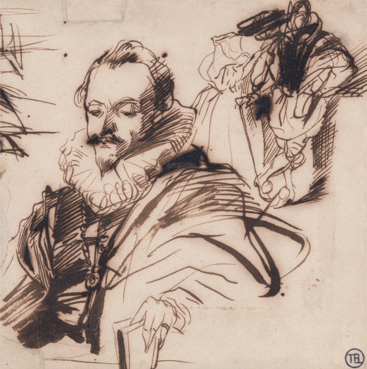 Studie af en herre i dragt fra det 17. århundrede af Richard Parkes Bonington
