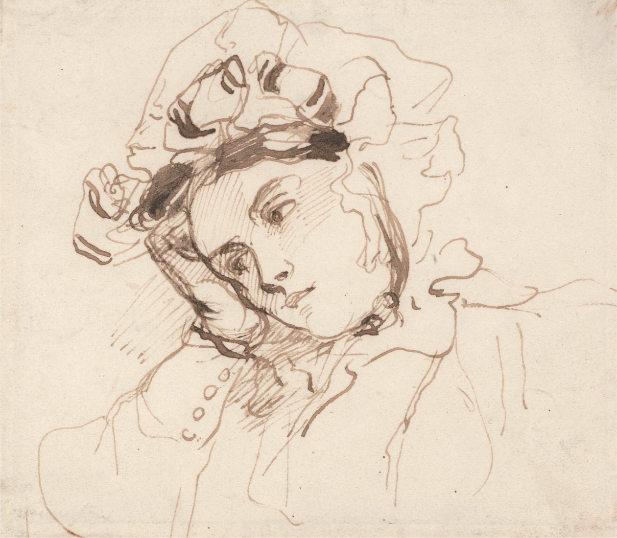 Studie af en kvinde med hovedet på hånden af Richard Parkes Bonington