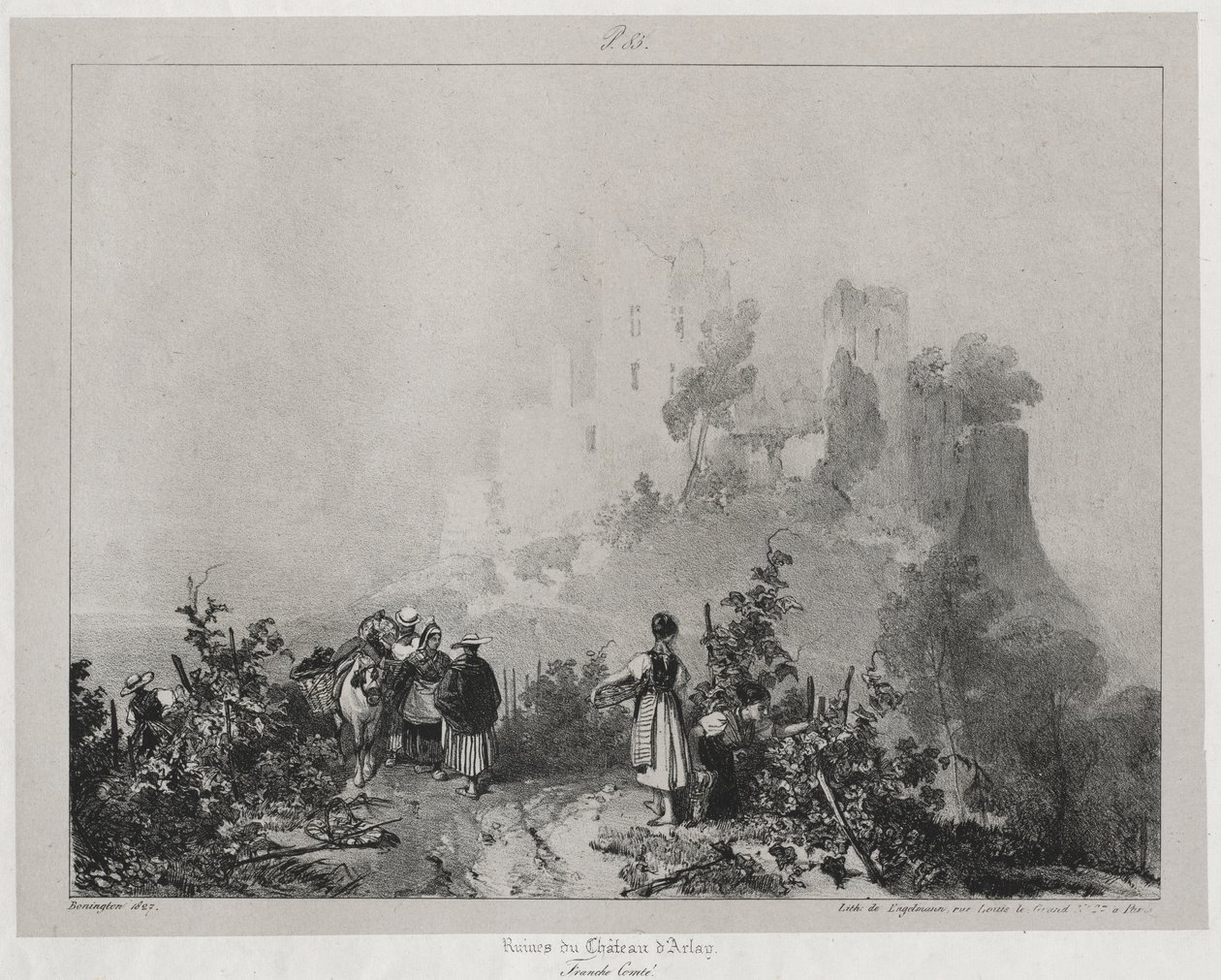 Maleriske og romantiske rejser i det gamle Frankrig, Franche-Comté: Ruinerne af slottet Arlay af Richard Parkes Bonington