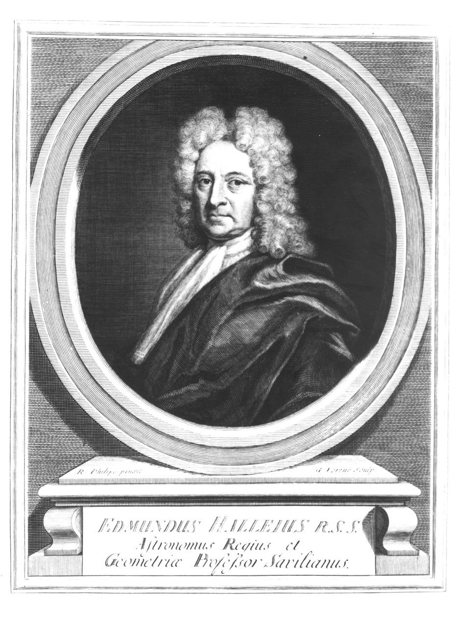 Portræt af Edmond Halley (1656-1742), indgraveret af George Vertue (1684-1756) (bw foto) af Richard Philips
