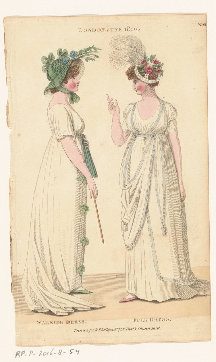 Magazine of Female Fashions of London and Paris, nr. 28: London, juni 1800: Walking Dress; Fuld kjole af Richard Phillips