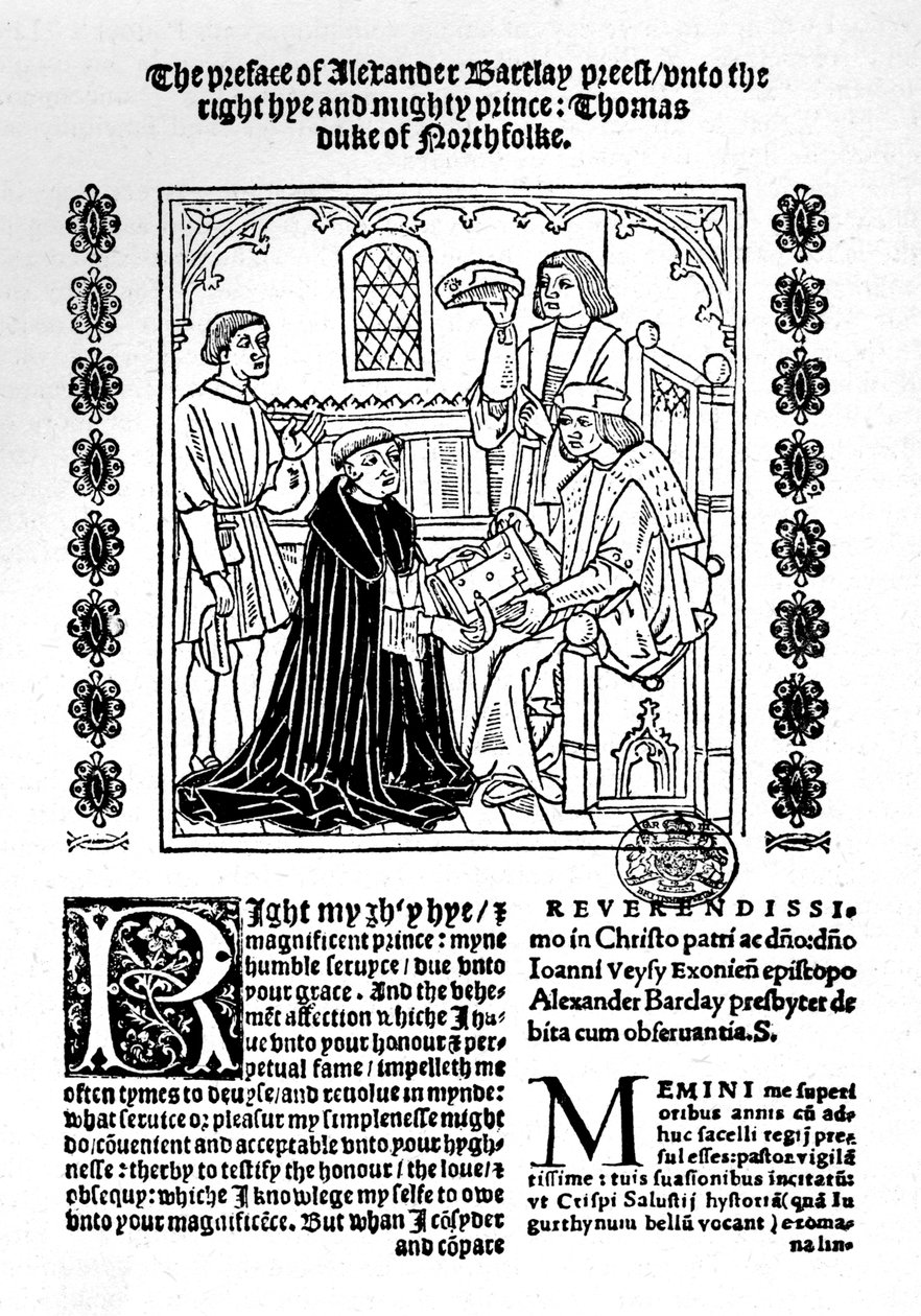 Oversætteren præsenterer sin bog for hertugen af Norfolk., c1500-1520, 1923 af Richard Pynson