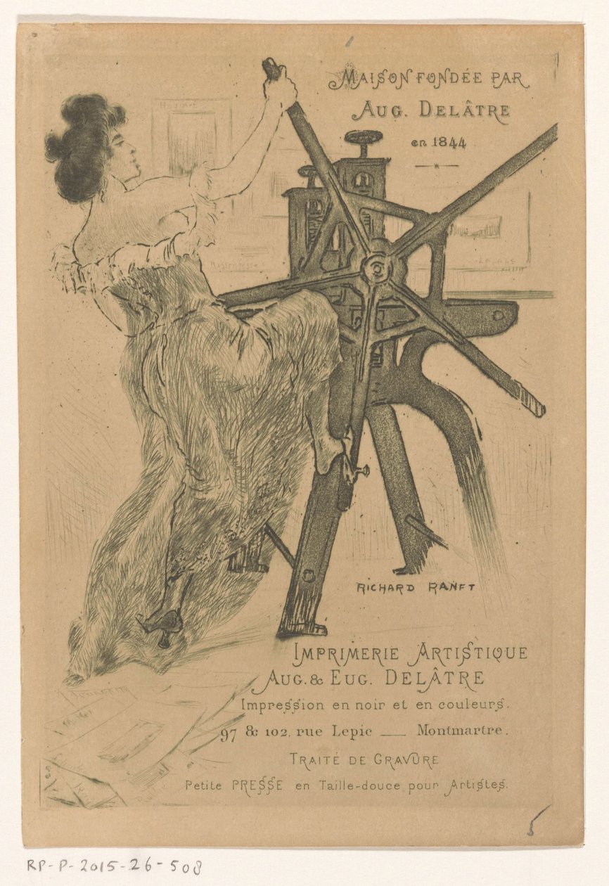 Visitkort fra bogtrykkerne Auguste og Eugène Delâtre i Paris af Richard Ranft