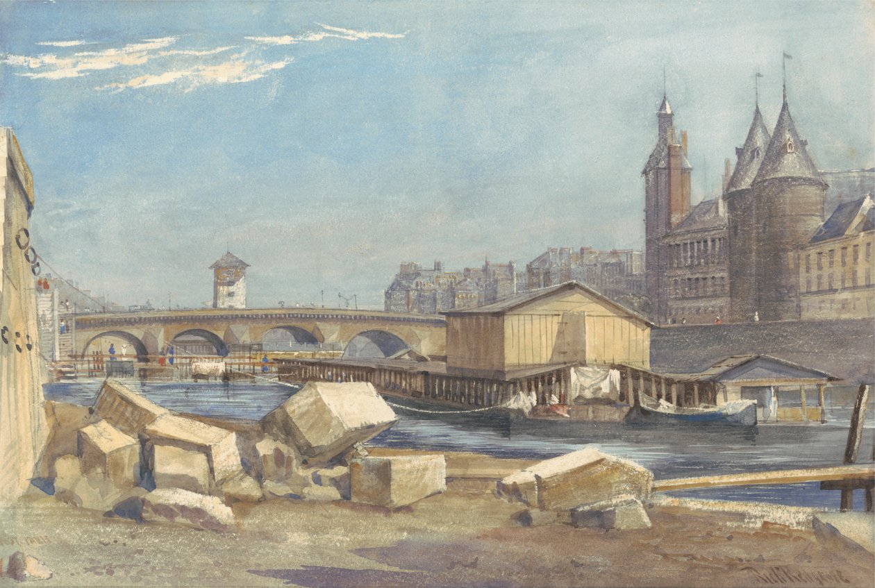 Ile de la Cité, Pont au Change og Conciergerie, Paris, 1837 af Richard Redgrave