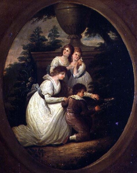 Familiegruppe i en have, ca. 1790 (olie på kobber) af Richard Westall