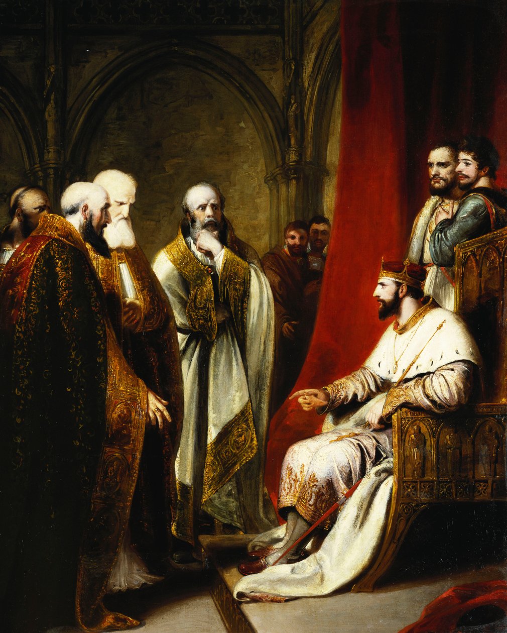 Henry III som svar til ærkebiskoppen af Canterbury og biskopperne af Salisbury, Winchester og Carlisle, som krævede en reformation i staten, af Richard Westall