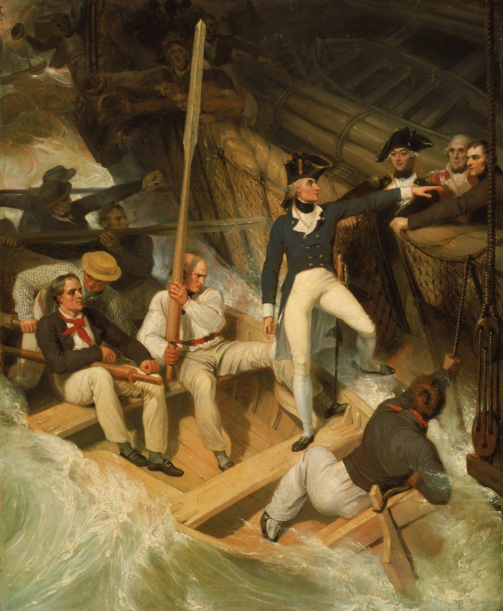 Nelson går om bord på et erobret skib, 20. november 1777 af Richard Westall