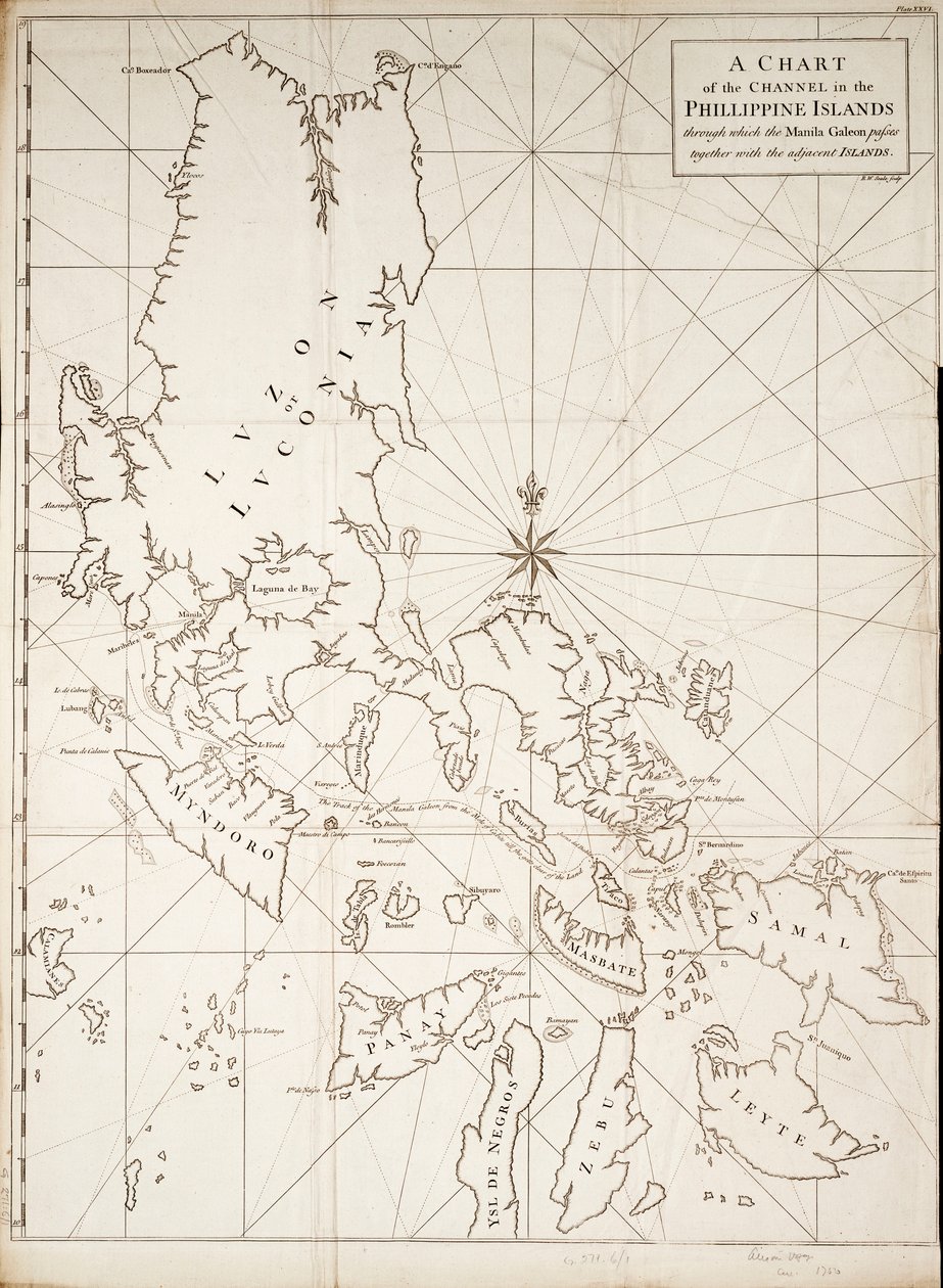 Et kort over kanalen i Phillippinerne, som Manila Galeon sejler igennem sammen med de tilstødende øer. af Richard William Seale