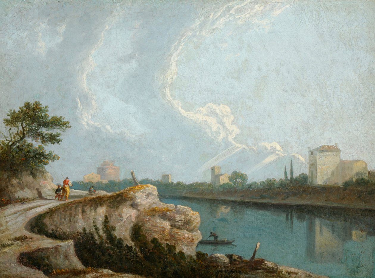 Banks of the Tiber, Rom (olie på lærred) af Richard Wilson