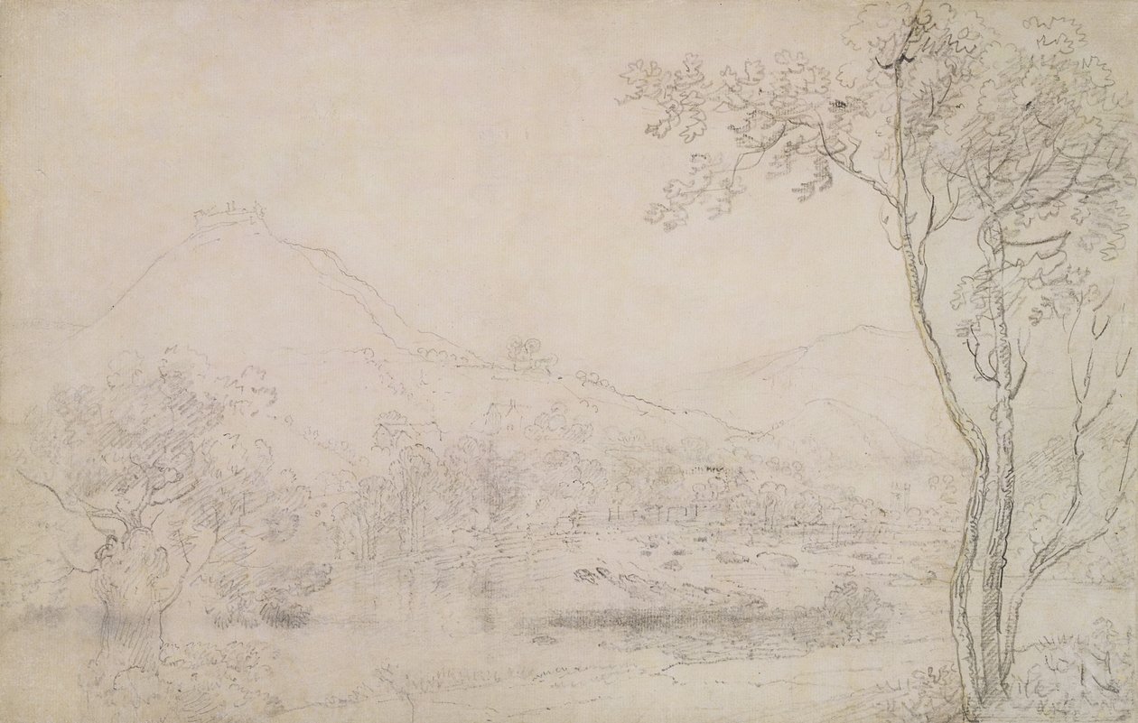Castell Dinas Bran, Wales (grafit & sort kridt på papir) af Richard Wilson