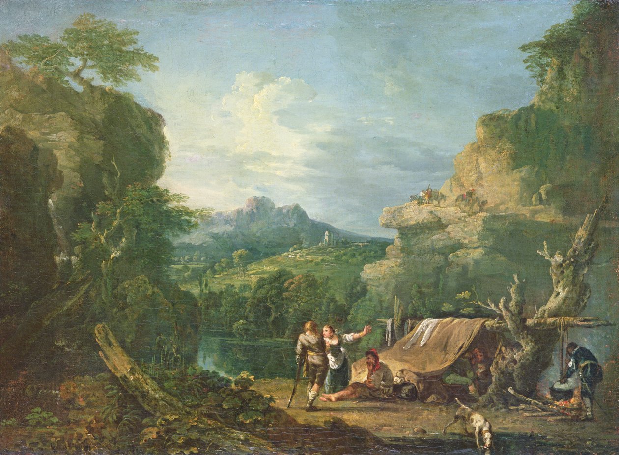 Landskab med banditter omkring et telt af Richard Wilson