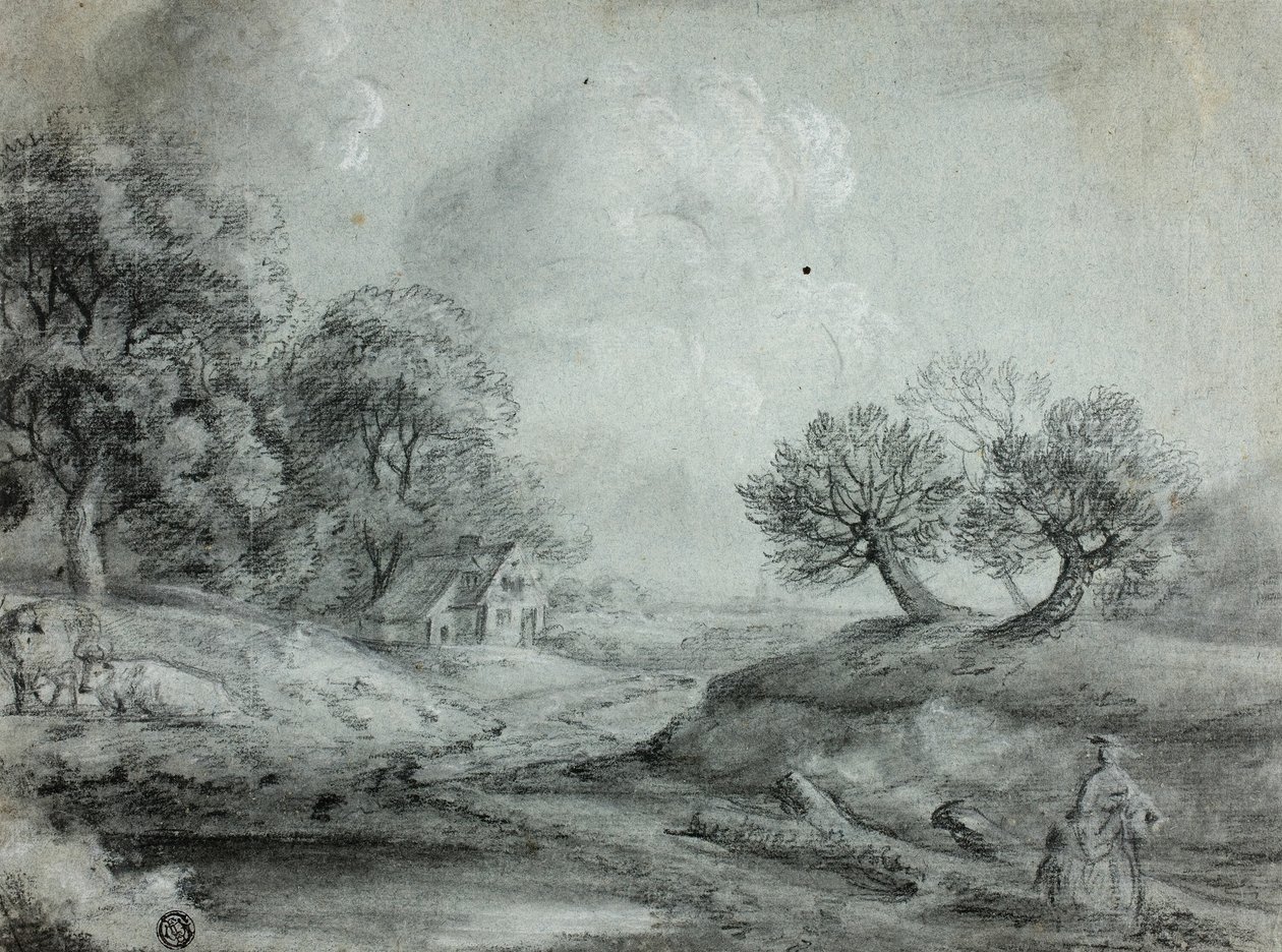Landskab med kvinde og køer (recto); Skitse af et landskab (verso) af Richard Wilson