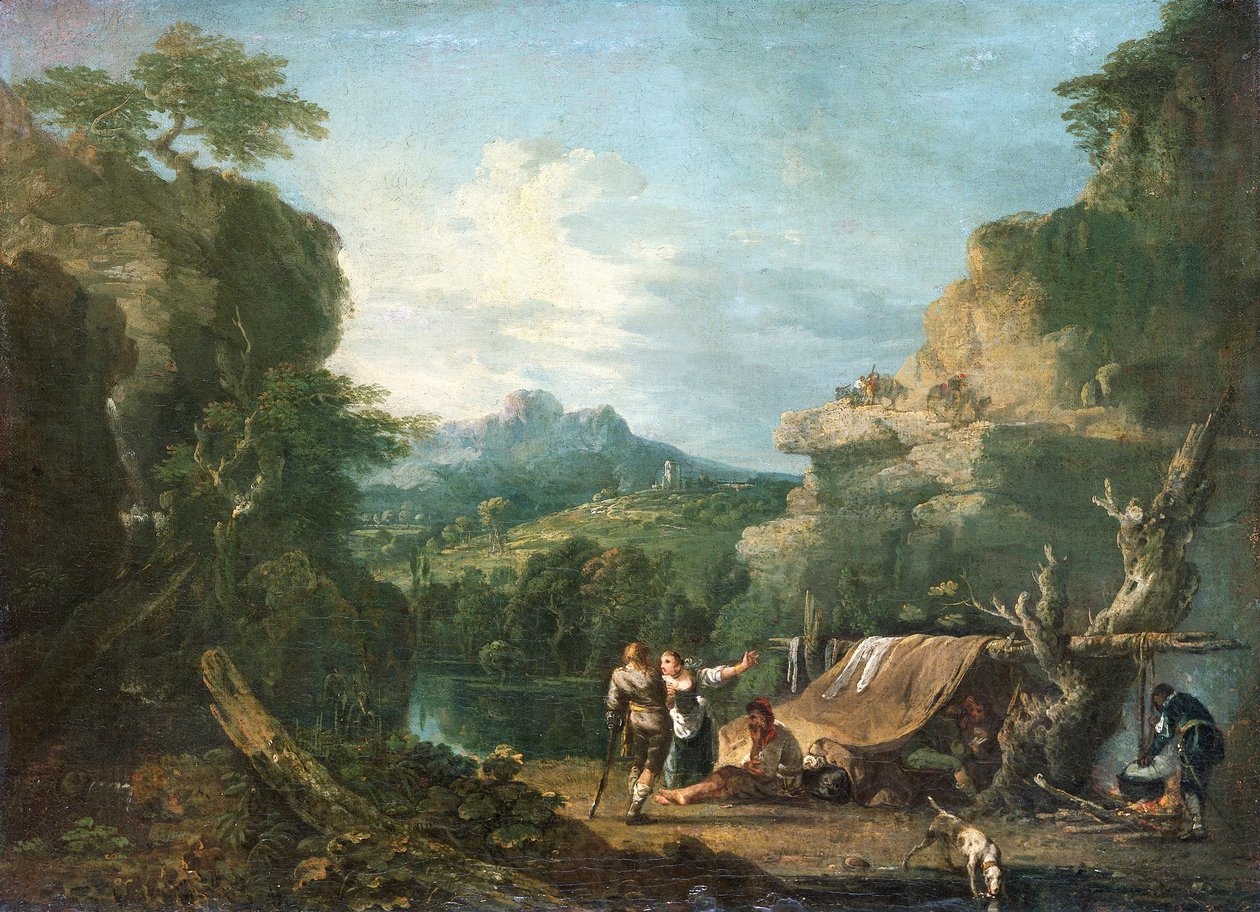 Landskab med banditter rundt om et telt, 1752. af Richard Wilson