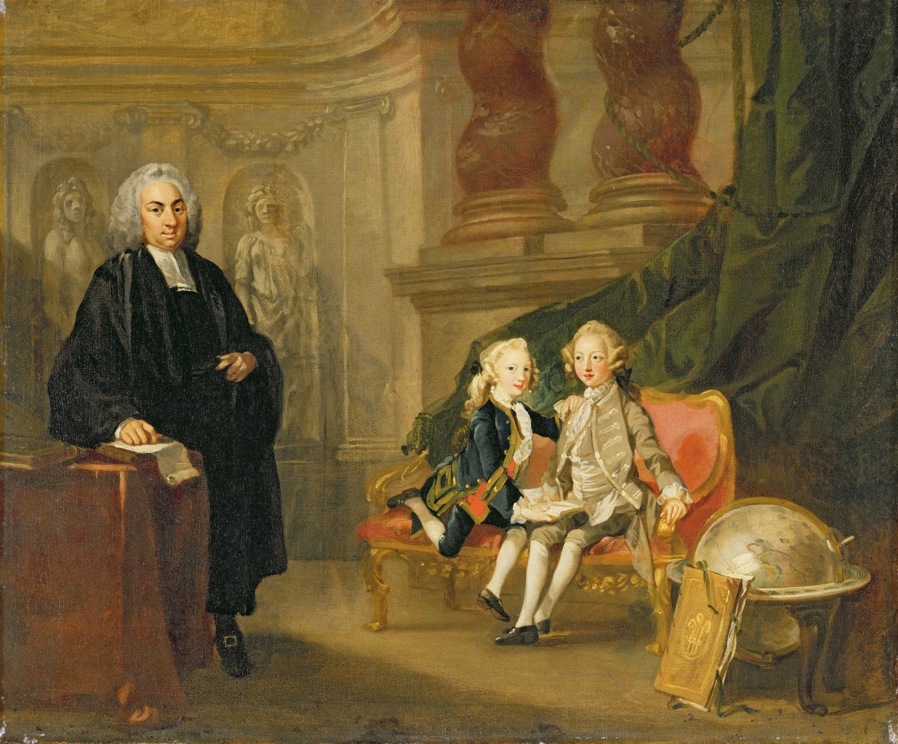 Prins George (1738-1820) og Prins Edward Augustus (1739-67) Sønner af Frederick (1707-51) Prins af Wales, med deres lærer Dr. Francis Ayscough, ca. 1748-49 (olie på lærred) af Richard Wilson