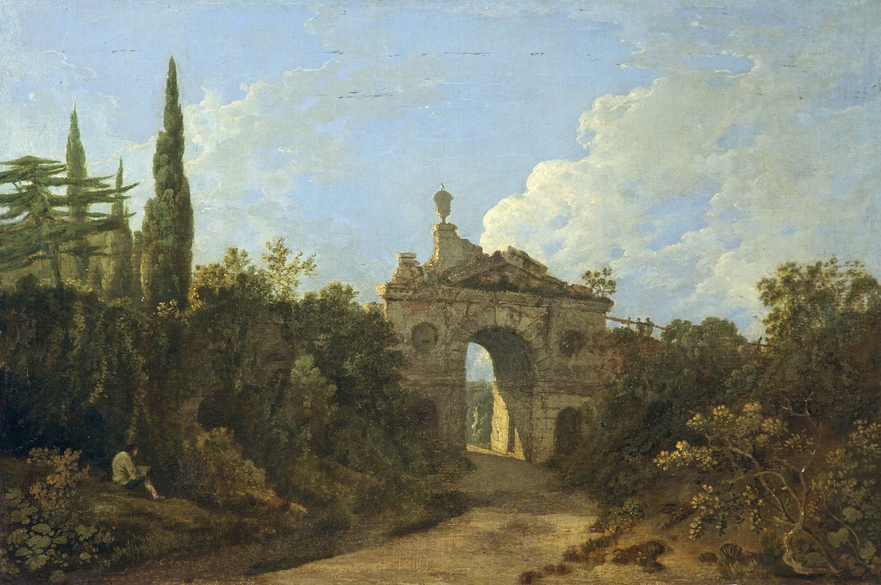 Ruined Arch ved Kew Gardens, Surrey (olie på lærred) af Richard Wilson