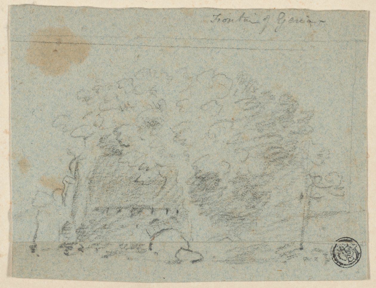 Skitse af træer nær broen (recto); Skitse af bygning (verso) af Richard Wilson