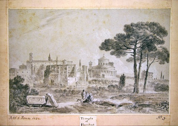 Bacchus tempel (blyant og vask på papir) af Richard Wilson
