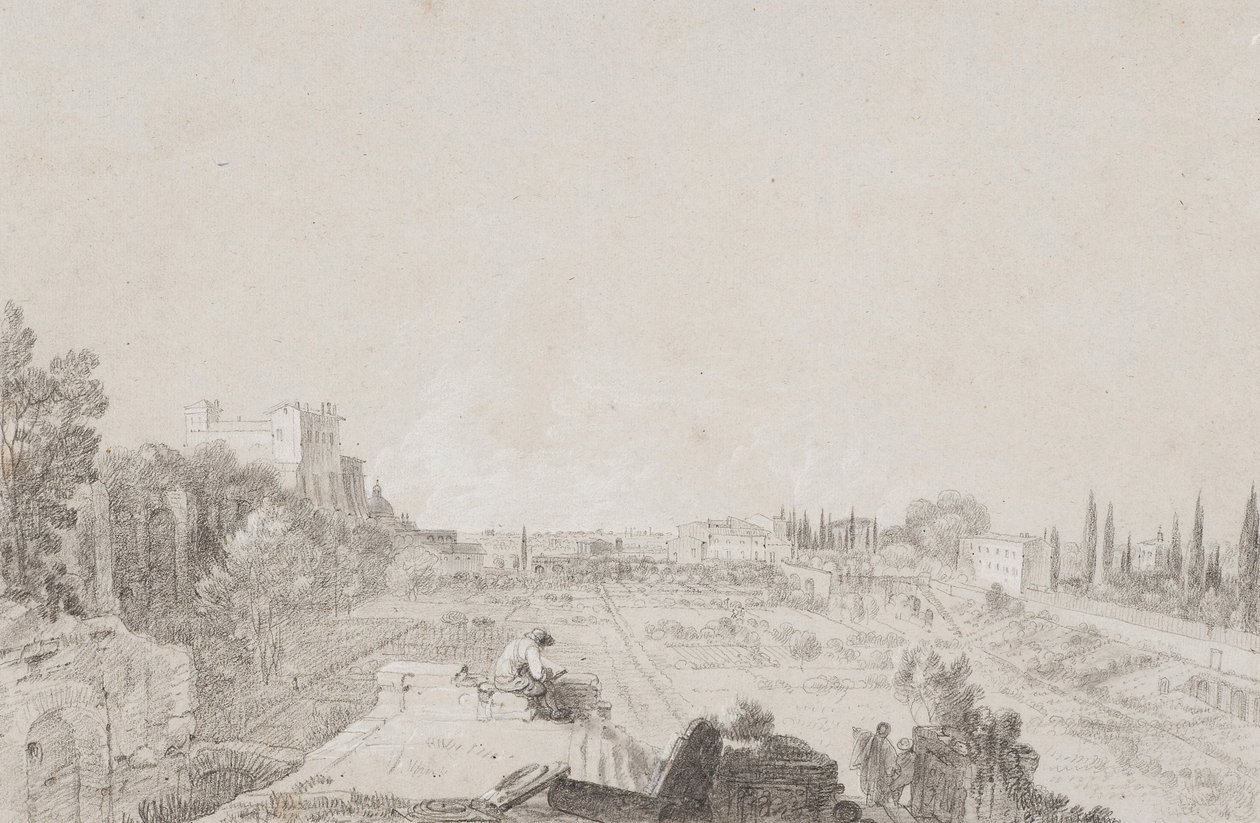 The Circus of Flora, Roma (blyant med hvid forhøjning på papir) af Richard Wilson