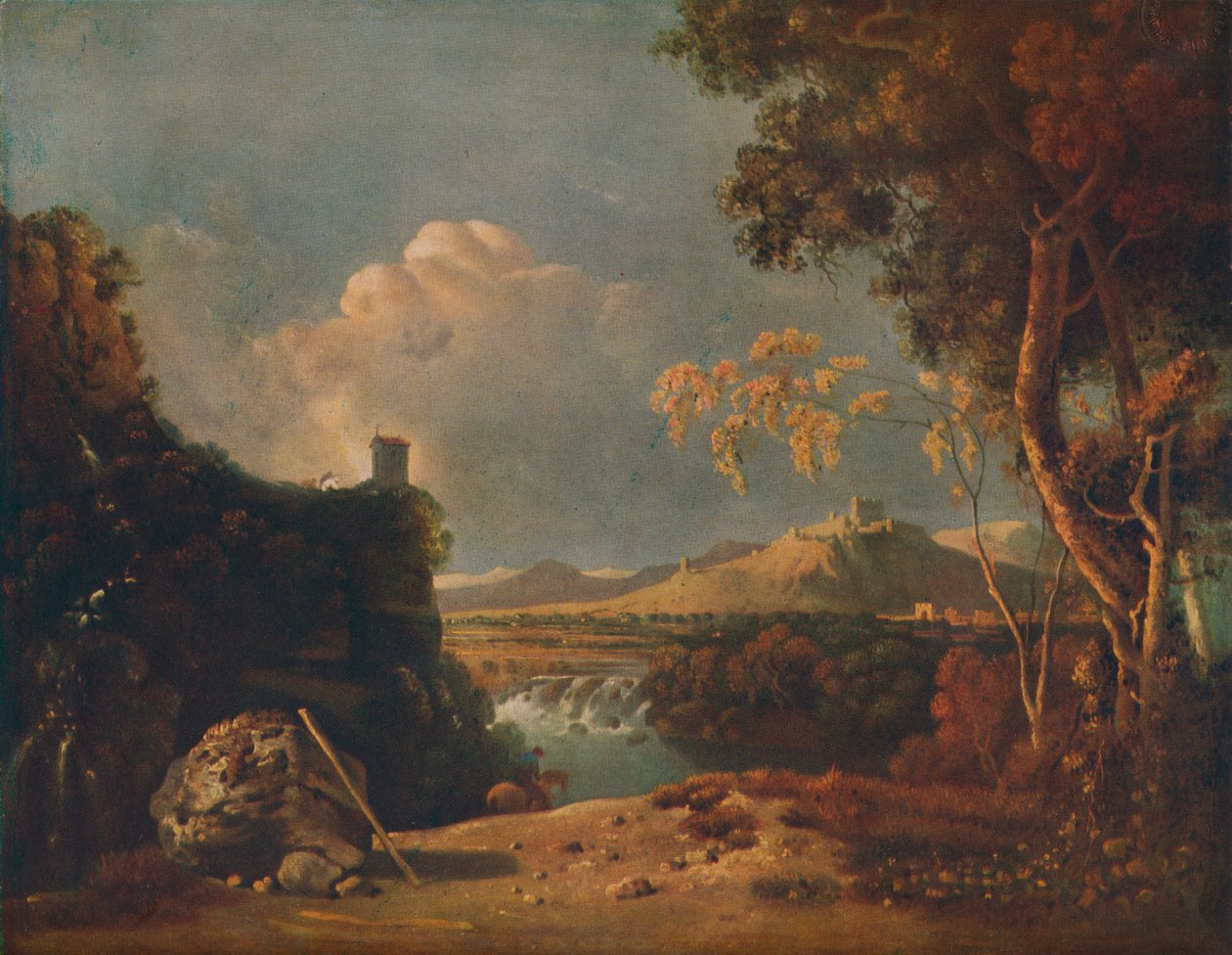Den hvide munk - IV italiensk landskab, med hvid munk, c1752 af Richard Wilson