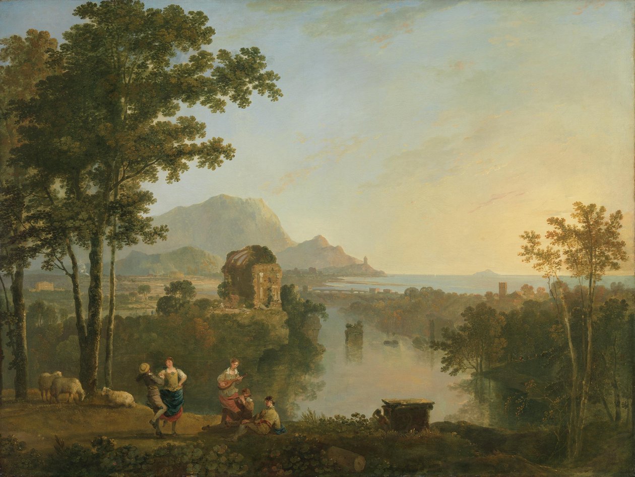 Vidt sydligt kystlandskab i skumringen af Richard Wilson